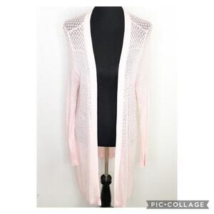 Torrid light pink open crochet knit open front long cardigan size 2 or 2X